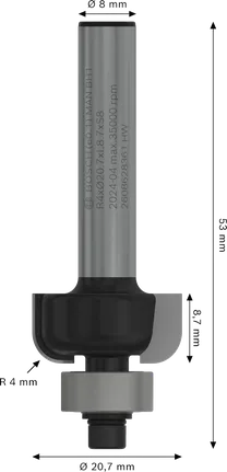 Broca de tupia Bosch PRO Cove R 4 para haste de 8 mm.