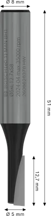 Broca reta Bosch PRO Router, uma ranhura, 5x12,7 mm, haste de 8 mm.