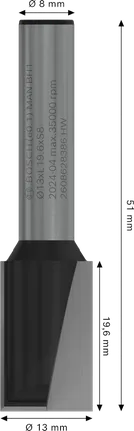 Broca reta Bosch PRO Router, 13 mm, dois sulcos, haste de 8 mm.