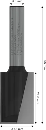 Broca reta Bosch PRO Router com duas ranhuras de 18x24,6 mm.