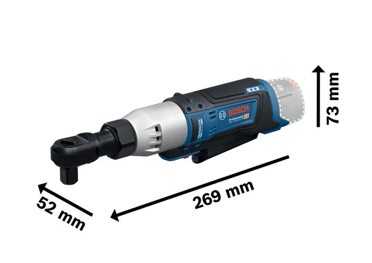 Chave de roquete sem fios Bosch GRC 12V-60 1/2 SN com dimensões.