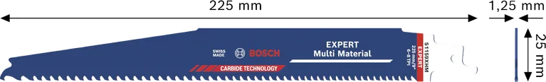 Lâmina de serra Bosch EXPERT Multi Material S1159XHM com dentes em carboneto.