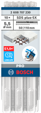 Broca de impacto Bosch PRO SDS plus-5X de 5,5 mm para betão.