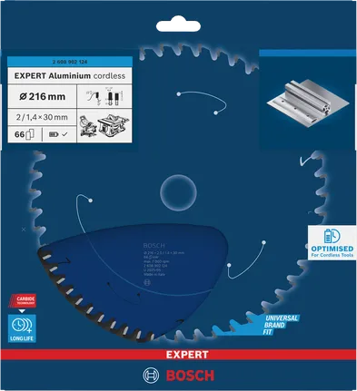 Disco de serra circular sem fio Bosch EXPERT para alumínio, 216 mm, para cortes precisos em alumínio.