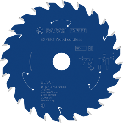 Lâmina de serra circular sem fio Bosch EXPERT Wood, 140 mm.