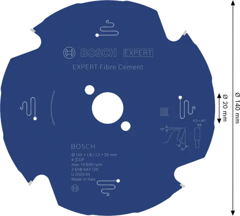 Lâmina de serra circular para fibrocimento Bosch EXPERT, 140 mm.