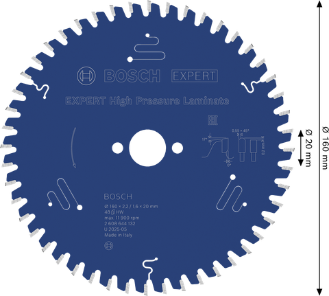 Lâmina de serra Bosch EXPERT High Pressure Laminate 160mm T48.