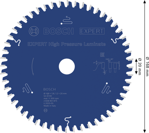 Lâmina de serra circular Bosch EXPERT para laminados de alta pressão, 168 mm.