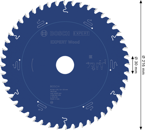 Lâmina de serra circular para madeira Bosch EXPERT 216 mm T48.