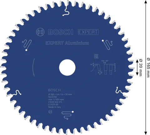 Lâmina de serra circular Bosch EXPERT para alumínio, 165 mm 56T.