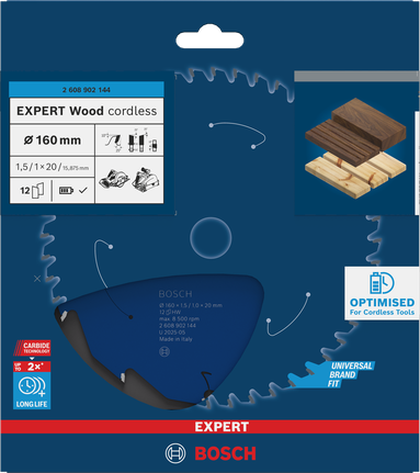 Lâmina de serra circular sem fio Bosch EXPERT Wood de 160 mm T12.