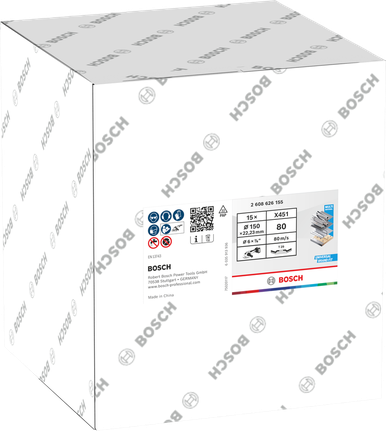 Disco de lixa Bosch X451 150mm G80, caixa de 15 unidades.