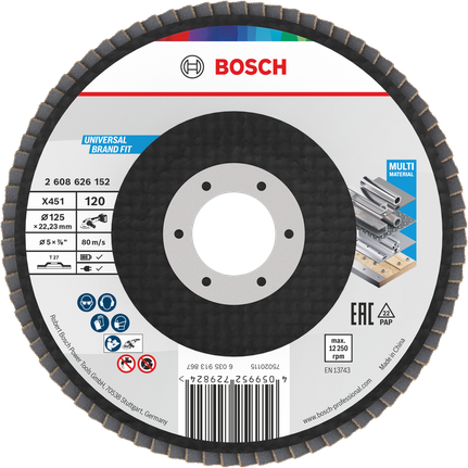 Disco de lixa Bosch X451 de 125 mm G120 para lixagem de múltiplos materiais.