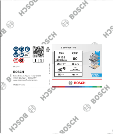 Disco de lixa Bosch X451 de 125 mm G80 para metal e madeira.