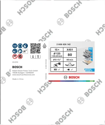 Disco de lixa Bosch X451 G80 125 mm T29, embalagem de 15 unidades.