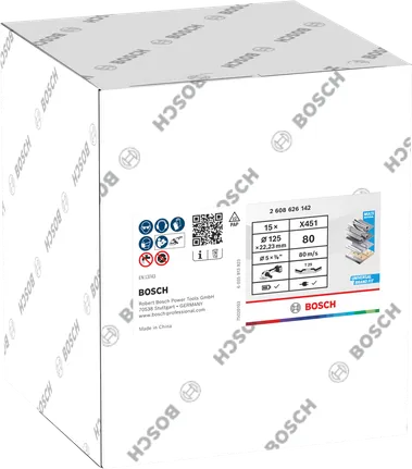 Disco de lixa Bosch X451 de 125 mm G80, caixa de 15 unidades.