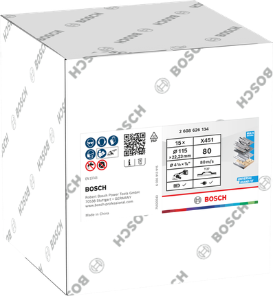 Disco de lixa Bosch X451 115mm G80 T27, caixa de 15 unidades.