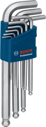 Conjunto de 9 chaves Allen hexagonais Bosch S2 em estojo azul.