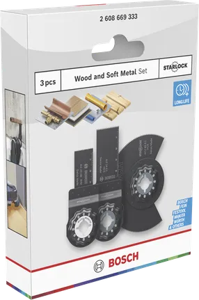 Conjunto de 3 lâminas em madeira e metal macio Bosch .