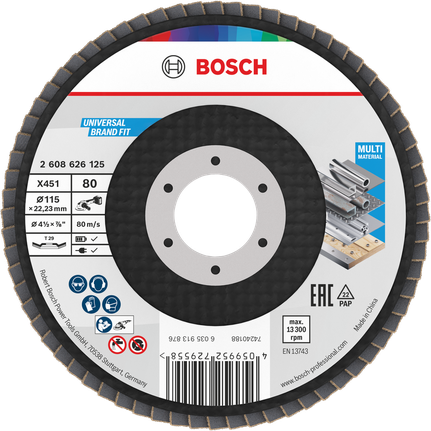 Disco de lixa Bosch X451 de 115 mm G80 para múltiplos materiais.