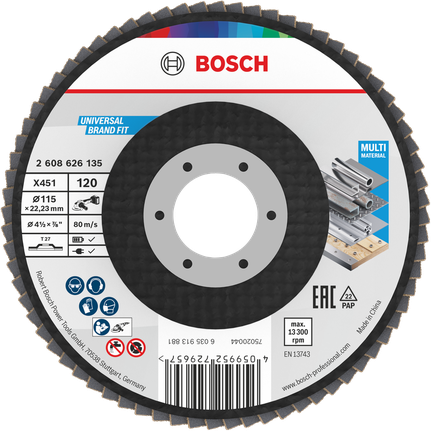 Disco de lixa Bosch X451 115 mm G120 para múltiplos materiais.