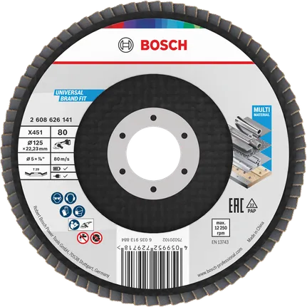 Disco de lixa Bosch X451 de 125 mm G80 para lixagem de diversos materiais.