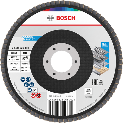 Disco de lixa Bosch X451 125mm G80 para múltiplos materiais.