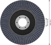 Disco de lixa flap Bosch X451 de 115 mm G80 para desbaste de metais.