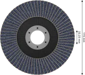 Disco de lixa flap Bosch X451 de 115 mm G80 para desbaste de metais.