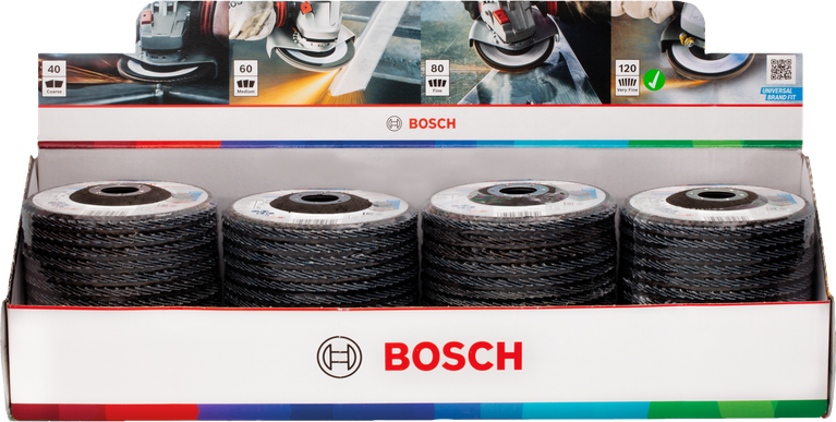 Disco de lixa Bosch X451 de 115 mm, embalagem de 120 unidades, para desbaste.