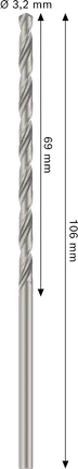 Broca helicoidal Bosch PRO Metal HSS-G 3,2x69x106 mm.