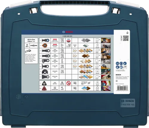 Kit de acessórios Bosch All-in-One i-Boxx com 33 peças.