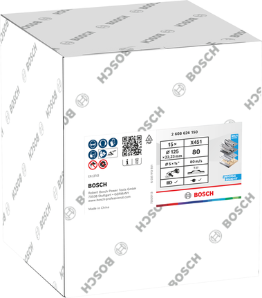 Disco de lixa Bosch X451 125mm G80, caixa de 15 unidades.