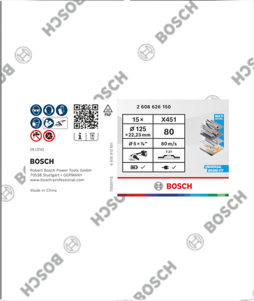 Disco de lixa Bosch X451 125 mm G80 T27 embalagem de 15 unidades.