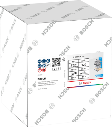 Disco de lixa Bosch X451 G120 125mm, caixa de 15 unidades.
