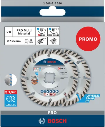 Disco diamantado multimaterial Bosch PRO X-Lock 125 mm, embalagem de 2 unidades.
