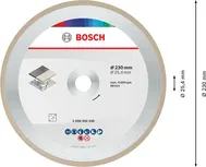 Disco de corte cerâmico Bosch de 230 mm para trabalhos com azulejos.