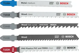Conjunto de 5 lâminas de serra tico-tico Bosch para múltiplos materiais.