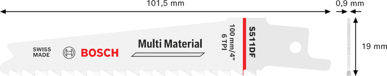 Lâmina de serra recíproca bimetálica Bosch S 511 DF para múltiplos materiais.