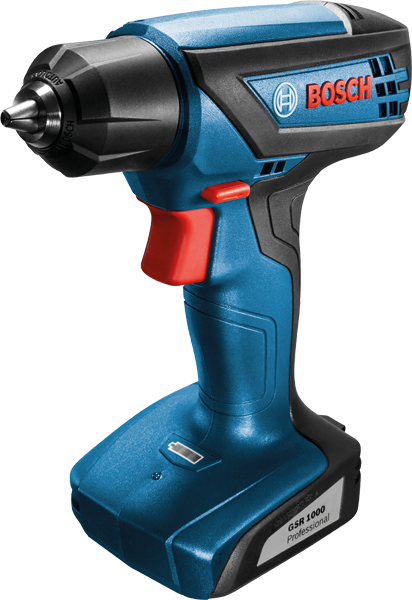 Taladro atornillador inalámbrico Bosch GSR 1000 con batería de 10,8 V.