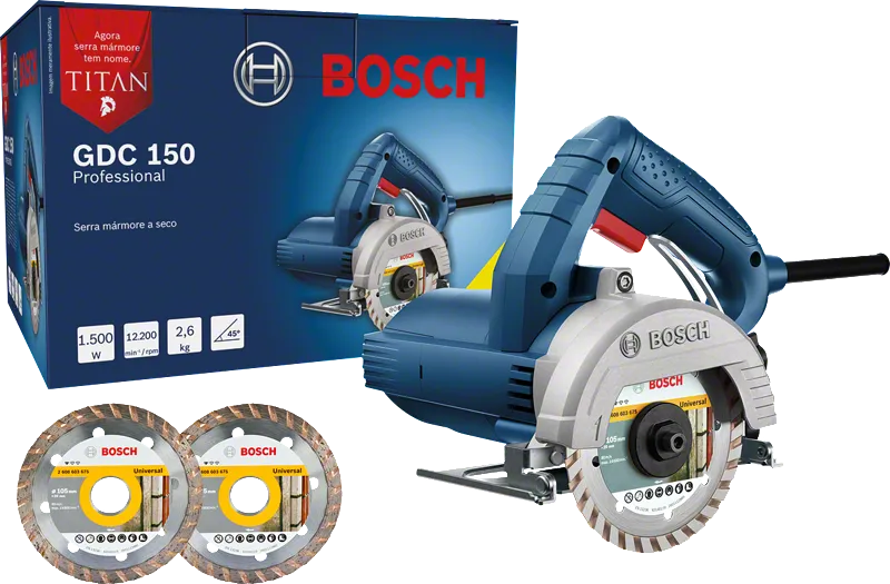 Cortadora de mármol Bosch GDC 150 con dos hojas de diamante.