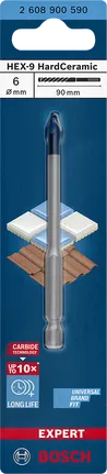Broca de cerámica dura Bosch EXPERT HEX-9 de 6x90 mm.