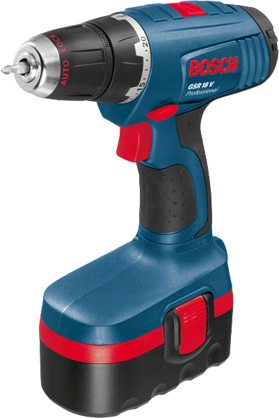 Taladro atornillador inalámbrico Bosch GSR 18,0 V, diseño ergonómico.
