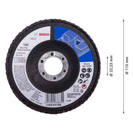Disco de láminas de acero Bosch X421 115x22,23 mm grano 120.