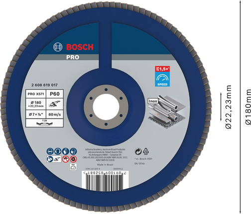 Disco de láminas Bosch PRO X571 angulado de 180 mm G60 para metal.