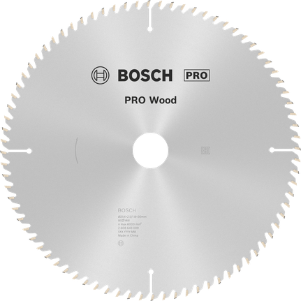 Hoja de sierra circular Bosch PRO Wood de 254 mm para cortes precisos.