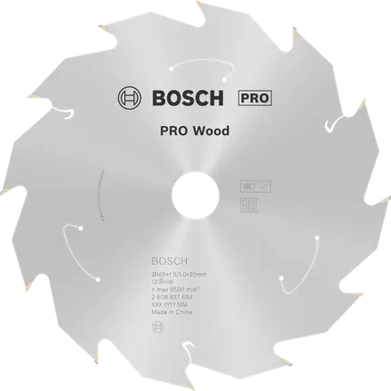 Hoja de sierra circular inalámbrica Bosch PRO Wood 165 mm T12.