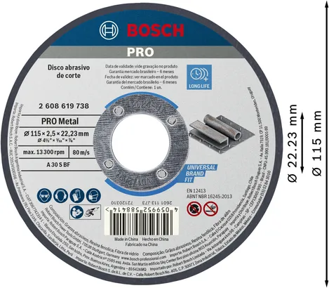 Disco de corte de metal Bosch PRO 115 x 2,5 x 22,23 mm.