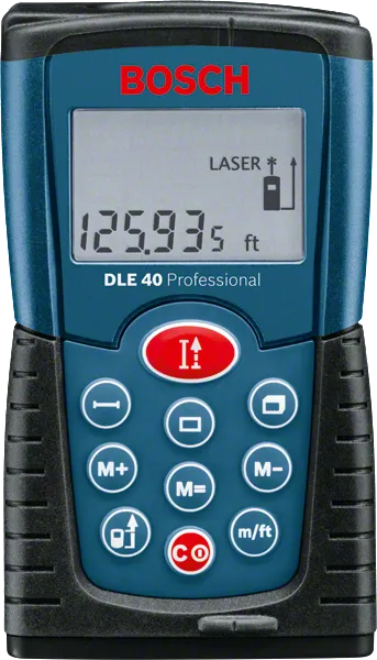 Medidor láser Bosch DLE 40 con pantalla digital.
