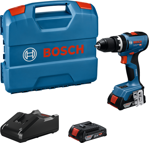 Taladro inalámbrico Bosch GSB 18V-65 con maletín y batería.